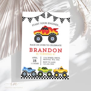 Monster Truck Birthday Invitation, Monster Truck Party Printable Invite, Monster Truck Digital Invitation Template