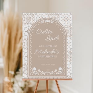 Cielito Lindo Neutral Brown Baby Shower Welcome Sign, Mexican Talavera Welcome Sign, Papel Picado Baby Shower Party Welcome Board Poster