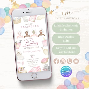Invito digitale modificabile per il compleanno in spa per la festa di coccole Evite Invito per telefono cellulare a tema festa in spa di compleanno GSP1