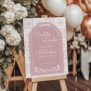 Cielito Lindo Pink Baby Shower Welcome Sign, Mexican Talavera Welcome Sign, Papel Picado Baby Shower Party Welcome Board Poster