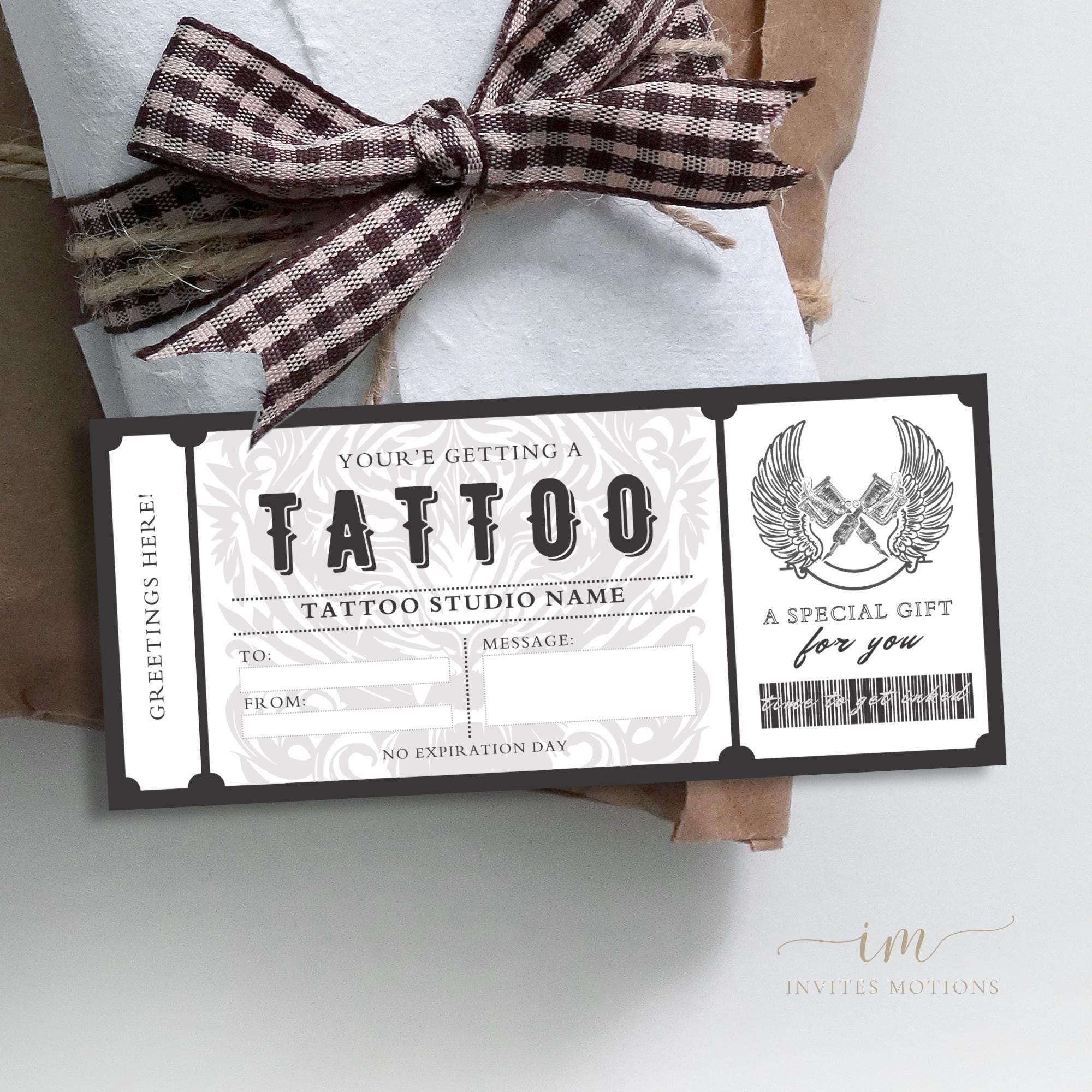 Tattoo Gift Voucher, Editable Tattoo Coupon Template, Printable Tattoo Gift Certificate, Personalized Voucher Gift, DIY Voucher Template