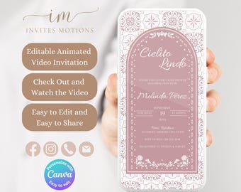 Cielito Lindo Baby Shower Invitation, Pink Mexican Talavera Baby Shower Animated Invitation, Papel Picado Baby Shower Party Video Invite