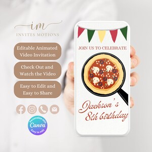 Pizza Party Birthday Video Invitation Editable Italian Party Text Message Evite SMS Party Animated Pizza Party Invitation Template
