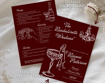 Bachelorette Einladung Reiseplan, Elegante Handgezeichnete Bachelorette Wochenend-Event-Party, Handgeschriebene Bachelorette Party einladen