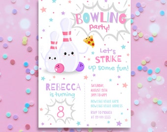 Bowling Birthday Invitation, Editable Bowling Party, Bowling and Pizza Invitation, Let's Strike Up Some Fun  Birthday Party Invite