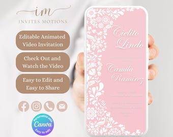 Cielito Lindo Baby Shower Invitation, Pink Mexican Talavera Baby Shower Animated Invitation, Papel Picado Baby Shower Party Video Invite