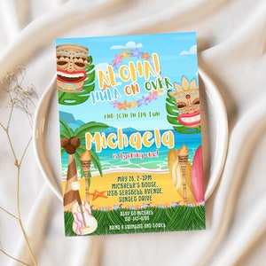 Luau Birthday Party Invitation Hawaiian Birthday Party Invite Printable Template Topical Hula On Over Beach Party Invitation