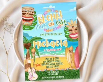Luau Birthday Party Invitation Hawaiian Birthday Party Invite Printable Template Topical Hula On Over Beach Party Invitation