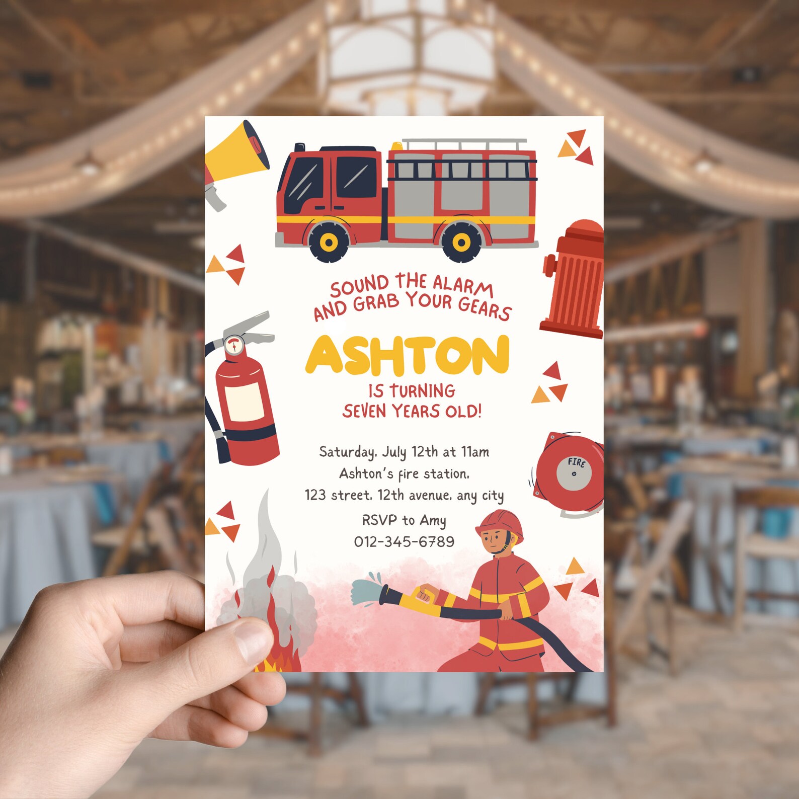 Fire Truck Birthday Party Invitation: Firefighter Theme (printable ...