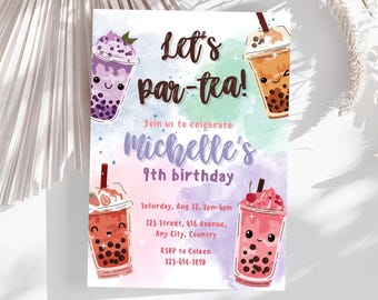 Boba Tea Birthday Party Invitation, Bubble Tea Party, Editable Boba Party Invite, Boba Birthday Invitation, Boba Tea Party Invite