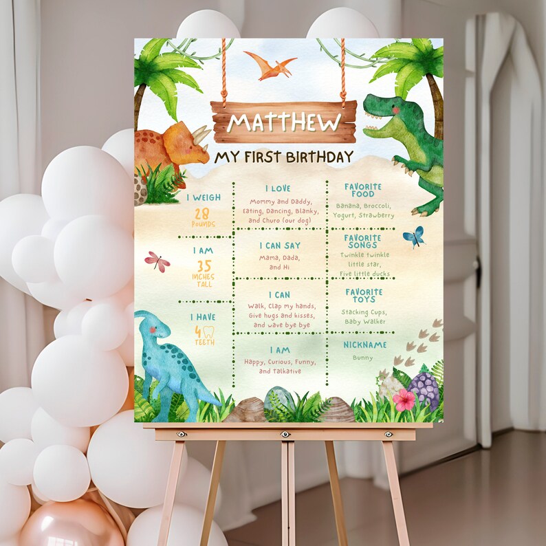 Editable Dinosaur First Birthday Milestone Poster Template, Dinosaurs ...
