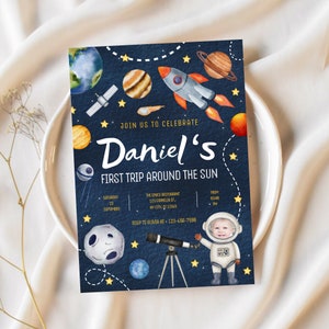 First Trip Around the Sun Birthday Invitation Outers Space Invite Printable Template Astronaut Editable Digital Invitation Outer Space Party