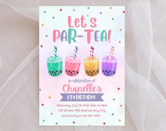Boba Tea Birthday Party Invitation, Bubble Tea Party, Editable Boba Party Invite, Boba Birthday Invitation, Boba Tea Party Invite