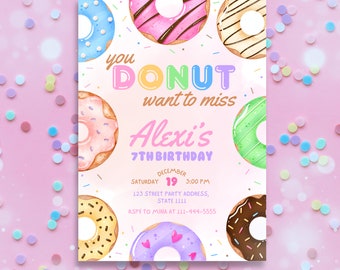 Donut Birthday Invitation: Editable Party Invite (Digital Download)
