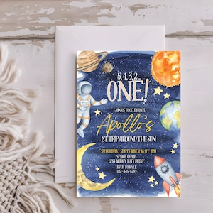 First Trip Around the Sun Birthday Invitation Outerspace Invite Printable Template Astronaut Editable Digital Invitation Outer Space Party