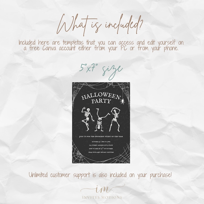 Skeleton Halloween Party Invitation, Spooky Costume Party Invite, Editable Trick or Treat Invitation Template image 4