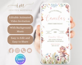 Editable Fairy Birthday Invitation Wildflower Garden Fairies Birthday Party Evite Text Message Video Invite Template Butterfly Magical GFY1