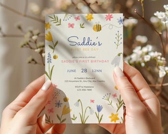 ミツバチの誕生日パーティー招待状、初めてのミツバチの誕生日招待状テンプレート、ミツバチのパーティー
