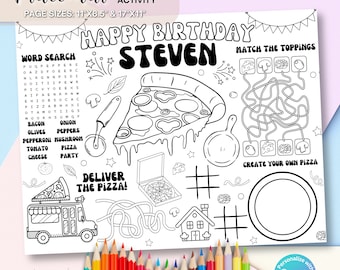 Pizza Birthday Coloring Placemat Party Games Children Activity Pizzeria Placemats Color Sheet Italian Food Party Printable Page