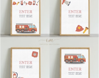 Firetruck Party Sign Editable for Fire Truck Theme Birthday Party Table Signs for Firetruck Theme Party Sign Printable Firefighter BFR1