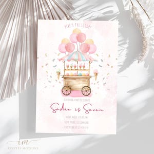 Invito per festa di compleanno con gelato, invito per festa con pallina di gelato modificabile, invito per compleanno con gelato, invito per festa con gelato