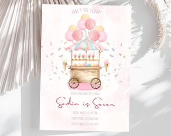 Ice Cream Birthday Party Invitation, Editable Ice Cream Scoop Party Invite, Ice Cream Birthday Invitation, Ice Cream Party Invite