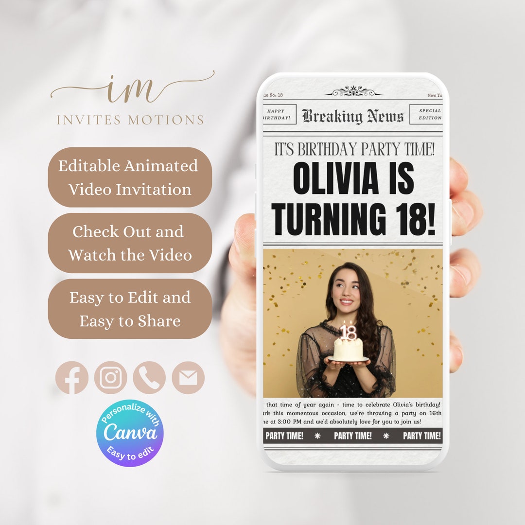 Newspaper Birthday Video Invitation: Breaking News Party (editable ...