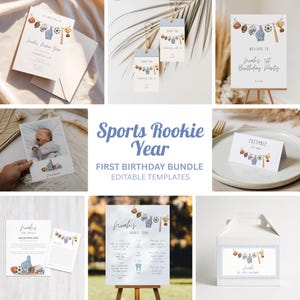 Sports First Birthday Template Bundle, Rookie Year 1st Sports Party Decor, All Star Birthday Printable