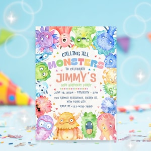 Monster-Geburtstags-Einladung, bearbeitbare Monster-Party, kleine Monster-Geburtstags-Einladung, Monster-Geburtstags-Party laden ein