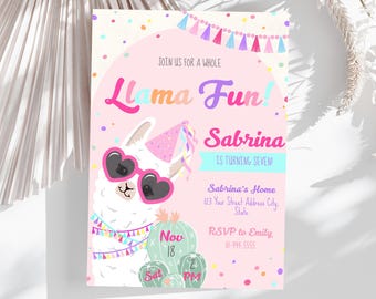 Lama-Party-Geburtstags-Einladung, Fiesta Lama Party-Einladung, Alpaka-Geburtstags-Einladung, Lama Fun-Geburtstags-Party Einladung