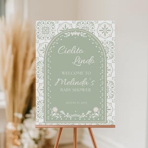 Cielito Lindo Neutral Sage Baby Shower Welcome Sign, Mexican Talavera Welcome Sign, Papel Picado Baby Shower Party Welcome Board Poster