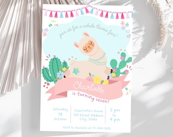 Llama Party Birthday Invitation, Editable Llama Party Invitation, Alpaca Birthday Invitation, Llama Fun Birthday Party Invitation