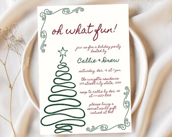Holiday Party Invitation, Editable Christmas Party Invite, Secret Santa Party Digital Invitation Template, Oh What Fun Invitation