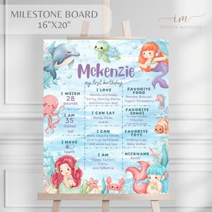 Editable Under the Sea Birthday Milestone Poster Template, Mermaid Party Milestone Board, Mermaid First Birthday Milestone Board Poster