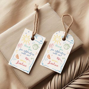 Pool Party Hand Drawn Birthday Party Tag, Swimming Party Thank You Tag, Summer Birthday Party Favor Tag