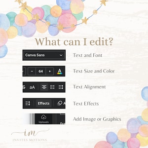 Puede incluir: Un gr&aacute;fico que muestra las diferentes opciones de edici&oacute;n disponibles para una plantilla de dise&ntilde;o. Las opciones incluyen texto y fuente, tama&ntilde;o y color del texto, alineaci&oacute;n del texto, efectos de texto y agregar im&aacute;genes o gr&aacute;ficos.