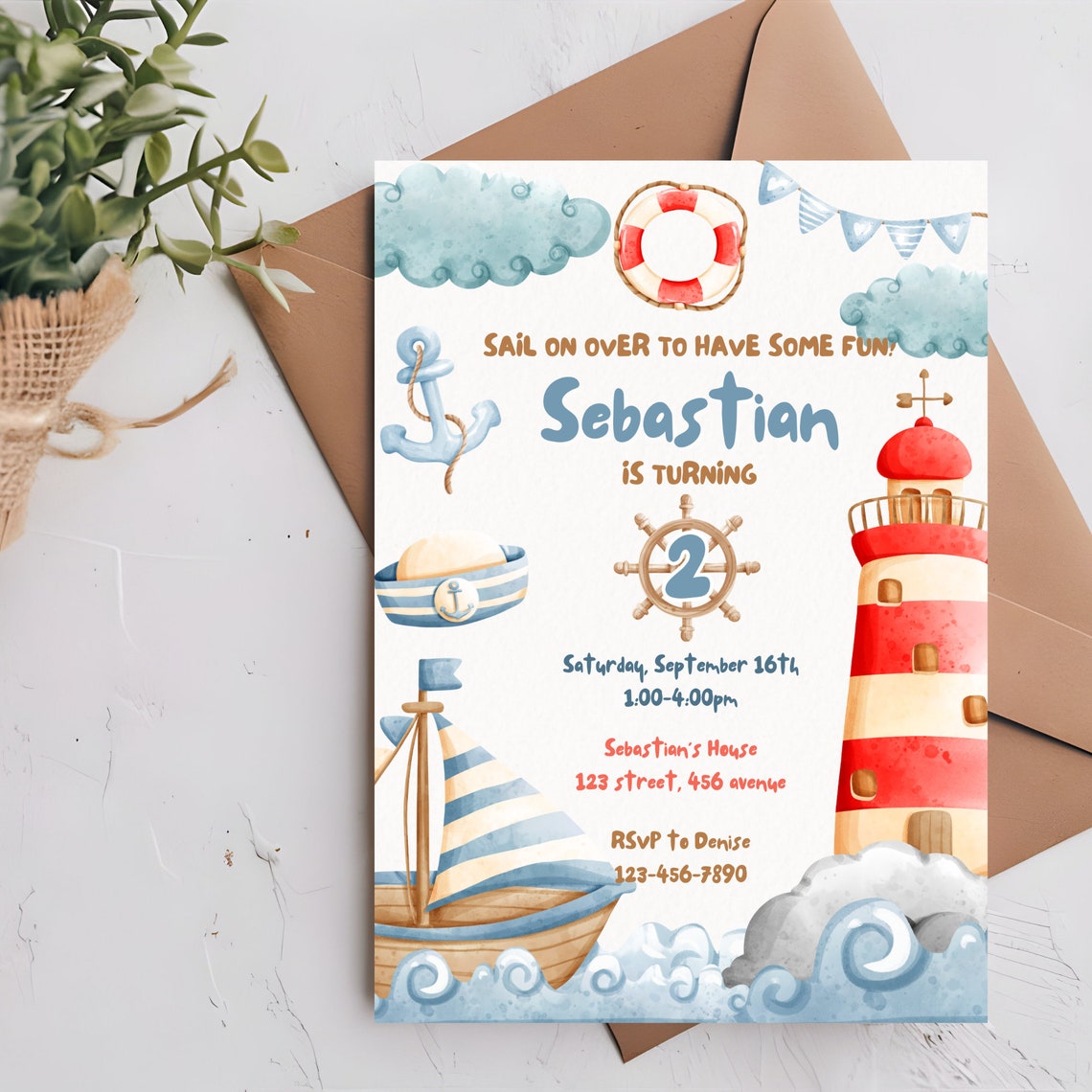 Nautical Birthday Invitation, Sailor Invitation Template, Sailing Boat ...