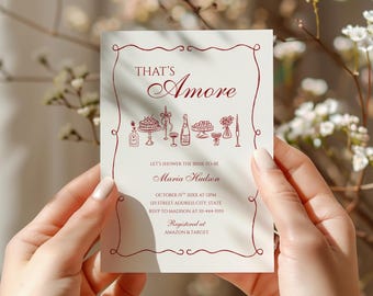 That's Amore Bridal Shower Invitation, Elegant Italian Bridal Party Invite, Hand Drawn Bridal Shower, Italian Theme Party