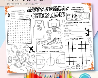 Basketball Birthday Coloring Placemat Party Children Activity Basketball Game Party Placemats Color Sheet Basketball Party Printable Page