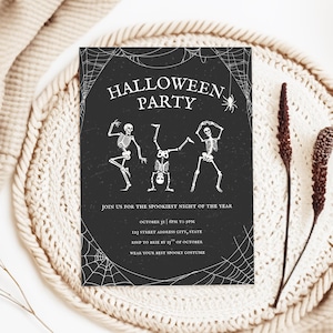 Skeleton Halloween Party Invitation, Spooky Costume Party Invite, Editable Trick or Treat Invitation Template image 3