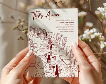 That's Amore Bridal Shower Invitation, Engagement Italian Party Invite, Hand Drawn Bridal Shower, Italian Dinner Theme Party