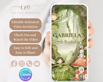 Garden Fairy Birthday Video Invitation: Editable Forest Party Evite