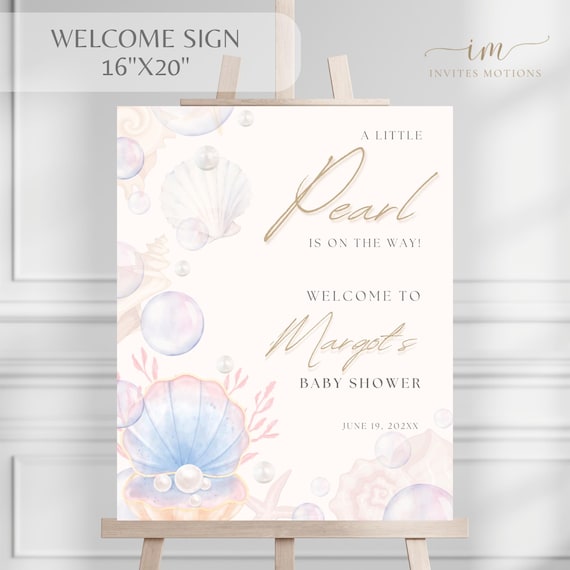 Pearl Baby Shower Welcome Sign, Editable Little Pearl Welcome Sign, Baby Shower Party Welcome Board, Pearl Baby Shower Welcome Poster