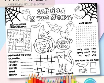 Halloween Kleurplaat Placemat Feest Kinderen Activiteit Halloweenfeest Placemats Kleurplaat Afdrukbare pagina Halloween Verjaardagsfeestje