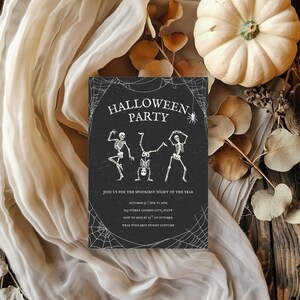 Skeleton Halloween Party Invitation, Spooky Costume Party Invite, Editable Trick or Treat Invitation Template image 2