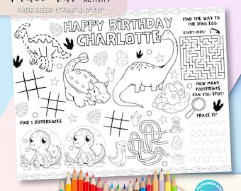 Dinosaur Birthday Coloring Placemat Party Games Children Activity Dino Party Placemats Color Sheet Jurassic Dinosaur Party Printable Page