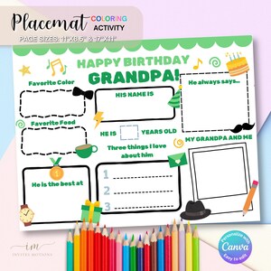 Happy Birthday Grandpa Coloring Page, Printable All About Grandpa Fill In Template, Grandfather Birthday Coloring Sheet