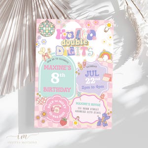 10th Birthday Invitation, Hello Double Digits Birthday Party Invitation, Tenth Birthday Groovy Invitation, Hippie Birthday Party Invitation