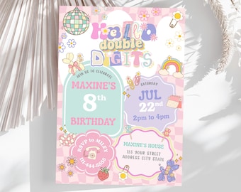 Groovy 10th Birthday Invitation: Hello Double Digits Party (Digital Download)