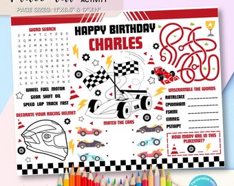 Race Car Coloring Page Placemat, Racing Party Mat, Editable Racing Car Party Coloring Sheet, Birthday Printable Party Placemats